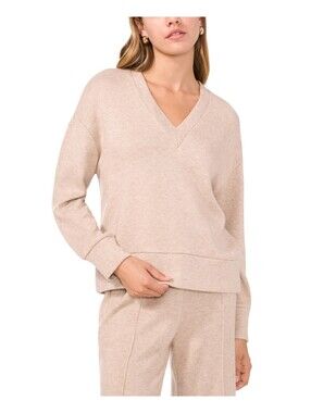 Vince Camuto Women's Knit V-Neck Sweater - Dusty Oatmeal Size L